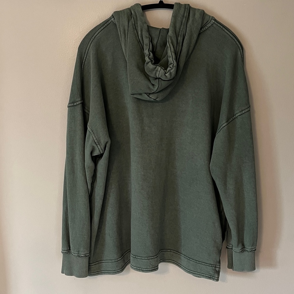 AERIE Oversized Beach Weekend Pullover Henley Hoodie in Forest Green Size Small - Picture 5 of 16